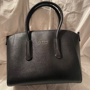 Furla Saffiano Leather Black (Nero) Top Handle Purse with Shoulder Strap